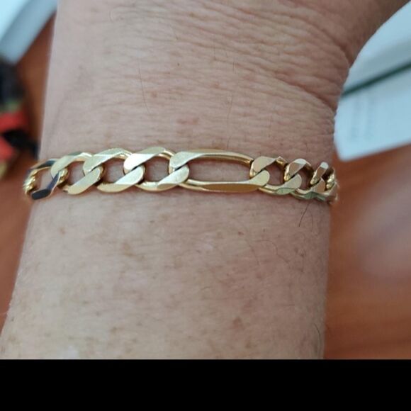 18k Gold over Sterling Figaro Chain Bracelet - Picture 2 of 6